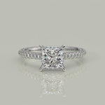 Load and play video in Gallery viewer, Emilia Princess Cut Pave Halo 4 Prong Claw Set Engagement Ring