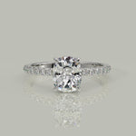 Load and play video in Gallery viewer, Pauline Cushion Cut Pave Hidden Halo 4 Prong Claw Set Engagement Ring Setting