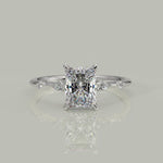 Load and play video in Gallery viewer, Monique Radiant Cut Hidden Halo Side Stones 4 Prong Claw Set Engagement Ring Setting