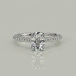 Load and play video in Gallery viewer, Emilia Cushion Cut Hidden Halo 4 Prong Claw Set Engagement Ring