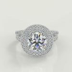 Load and play video in Gallery viewer, Miriam Double Halo Split Shank Pave Cushion Cut Diamond Ring