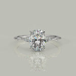 Load and play video in Gallery viewer, Monique Oval Cut Hidden Halo Side Stones 4 Prong Claw Set Engagement Ring Setting