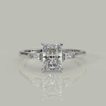 Load and play video in Gallery viewer, Emma Radiant Cut Trilogy 3 Stone 4 Prong Claw Set Engagement Ring Setting