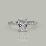 Load and play video in Gallery viewer, Pauline Radiant Cut Pave Hidden Halo 4 Prong Claw Set Engagement Ring Setting