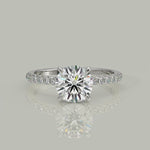 Load and play video in Gallery viewer, Nicollette Round Cut Pave Hidden Halo 4 Prong Claw Set Engagement Ring Setting