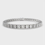 Load and play video in Gallery viewer, Eudoxia Princess Cut Diamond Tennis Bracelet Milgrain Bezel (8 ctw)