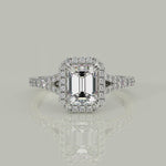 Load and play video in Gallery viewer, Luciana Emerald Cut Halo Split Shank Claw Set Engagement Ring