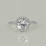 Load and play video in Gallery viewer, Catalina Round Cut Pave Halo 4 Prong Claw Set Engagement Ring