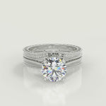 Load and play video in Gallery viewer, Miracle Hand Engraved 4 Prong Milgrain Solitaire Princess Cut Diamond Engagement Ring