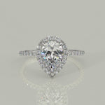 Load and play video in Gallery viewer, Catalina Pear Cut Pave Halo 4 Prong Claw Set Engagement Ring