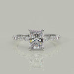 Load and play video in Gallery viewer, Julija Radiant Cut Pave Hidden Halo Shared Prong Claw Set Ring