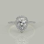 Load and play video in Gallery viewer, Hanna Pear Cut Pave Halo 4 Prong Claw Set Engagement Ring Setting