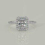 Load and play video in Gallery viewer, Catalina Radiant Cut Halo 4 Prong Claw Set Engagement Ring