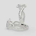Load and play video in Gallery viewer, Celestina Radiant Cut Halo Pave Split Shank Engagement Ring Setting