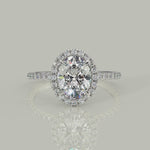 Load and play video in Gallery viewer, Catalina Oval Cut Pave Halo 4 Prong Claw Set Engagement Ring