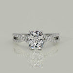 Load and play video in Gallery viewer, Rosalee Cushion Cut Pave Split Shank Twist Claw Set Engagement Ring Setting