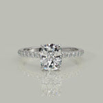 Load and play video in Gallery viewer, Nicollette Cushion Cut Pave Hidden Halo 4 Prong Claw Set Engagement Ring Setting