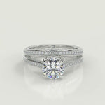 Load and play video in Gallery viewer, Akira Micro Pave Double Prong 3 Sided Round Cut Diamond Ring