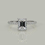 Load and play video in Gallery viewer, Nicollette Emerald Cut Pave Hidden Halo 4 Prong Claw Set Engagement Ring Setting