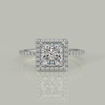 Load and play video in Gallery viewer, Hanna Princess Cut Pave Halo 4 Prong Claw Set Engagement Ring Setting