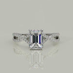 Load and play video in Gallery viewer, Rosalee Emerald Cut Pave Split Shank Twist Claw Set Engagement Ring Setting