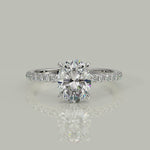 Load and play video in Gallery viewer, Nicollette Oval Cut Pave Hidden Halo 4 Prong Claw Set Engagement Ring Setting