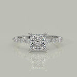 Load and play video in Gallery viewer, Julija Princess Cut Hidden Halo Shared Prong Claw Set Ring