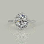 Load and play video in Gallery viewer, Hanna Oval Cut Pave Halo 4 Prong Claw Set Engagement Ring Setting