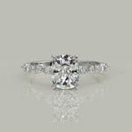 Load and play video in Gallery viewer, Julija Cushion Cut Hidden Halo Shared Prong Claw Set Ring