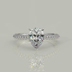 Load and play video in Gallery viewer, Emilia Pear Cut Pave Hidden Halo 4 Prong Claw Engagement Ring