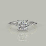 Load and play video in Gallery viewer, Monique Princess Cut Hidden Halo Side Stones 4 Prong Claw Set Engagement Ring Setting