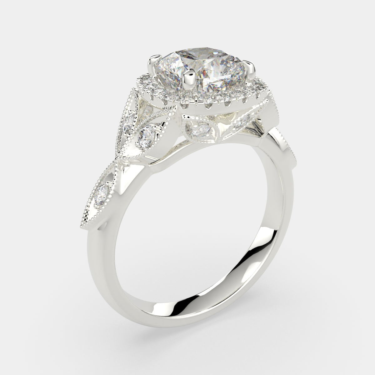 Pave Ring Setting Diana Round Cut Pave Hidden Halo 4 Prong Claw Engagement Ring – Nivetta
