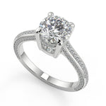 Load image into Gallery viewer, Akira Micro Pave Double Prong 3 Sided Round Cut Diamond Ring - Nivetta
