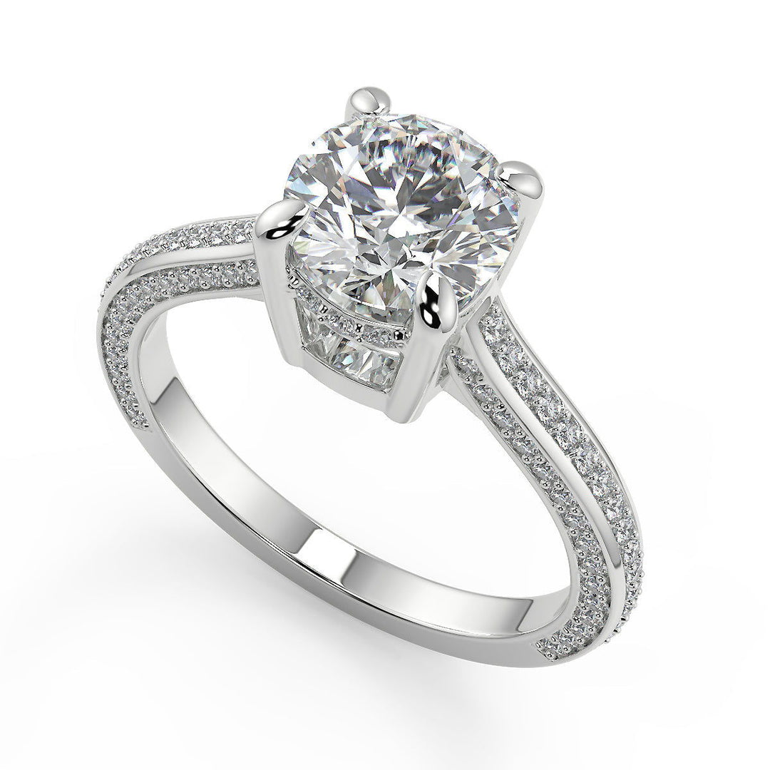 Akira Micro Pave Double Prong 3 Sided Round Cut Diamond Ring - Nivetta