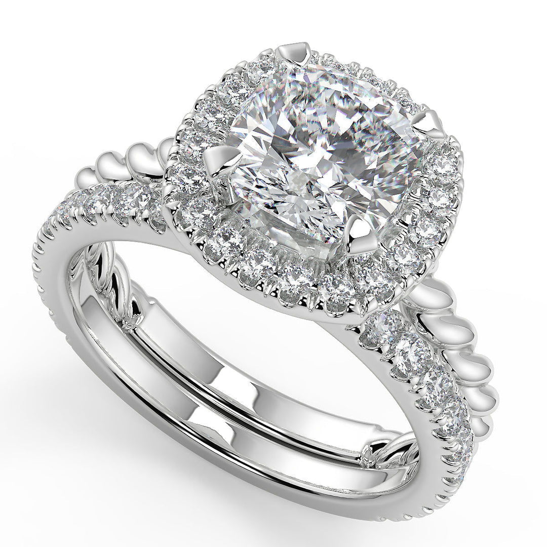 Alexus Halo Rope Twist Cushion Cut Diamond Engagement Ring - Nivetta