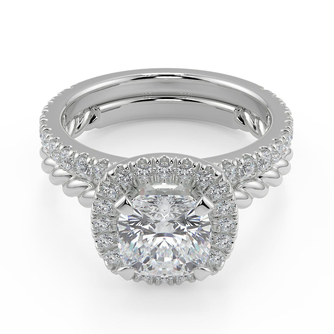 Alexus Halo Rope Twist Cushion Cut Diamond Engagement Ring - Nivetta