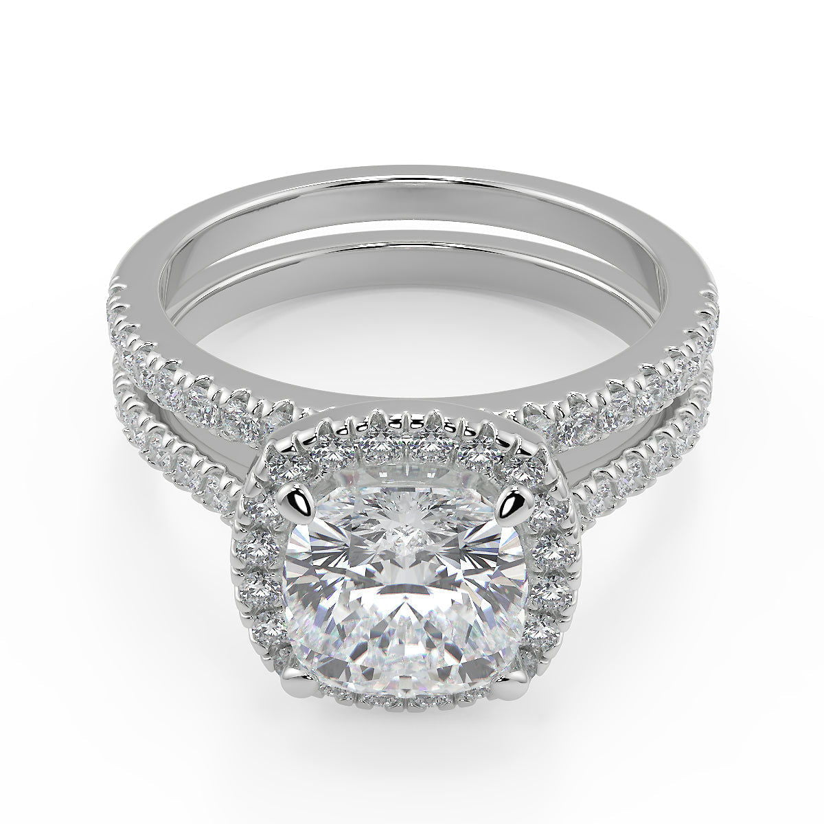Alice Classic Pave Halo Cushion Cut Diamond Engagement Ring - Nivetta