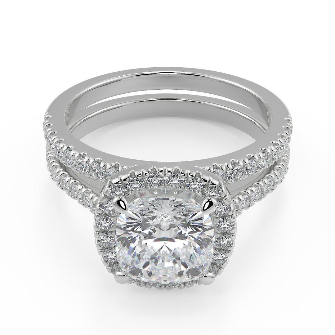 Alice Classic Pave Halo Cushion Cut Diamond Engagement Ring - Nivetta