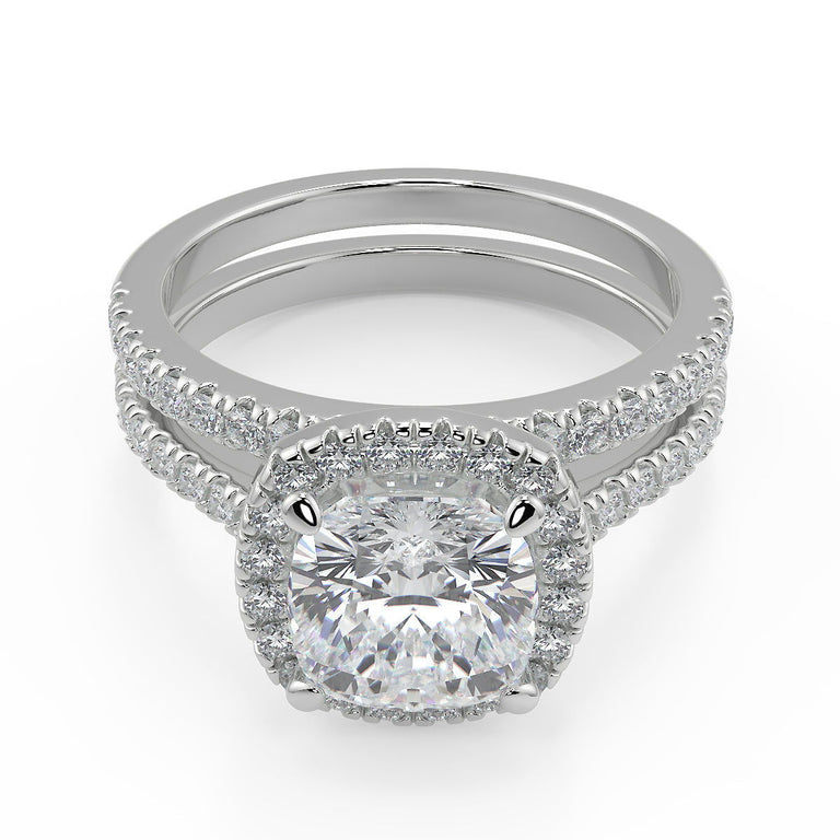 Alice Classic Pave Halo Cushion Cut Diamond Engagement Ring - Nivetta