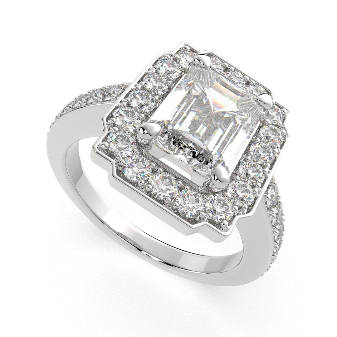 Amalia Emerald Cut Halo Pave Engagement Ring Setting - Nivetta