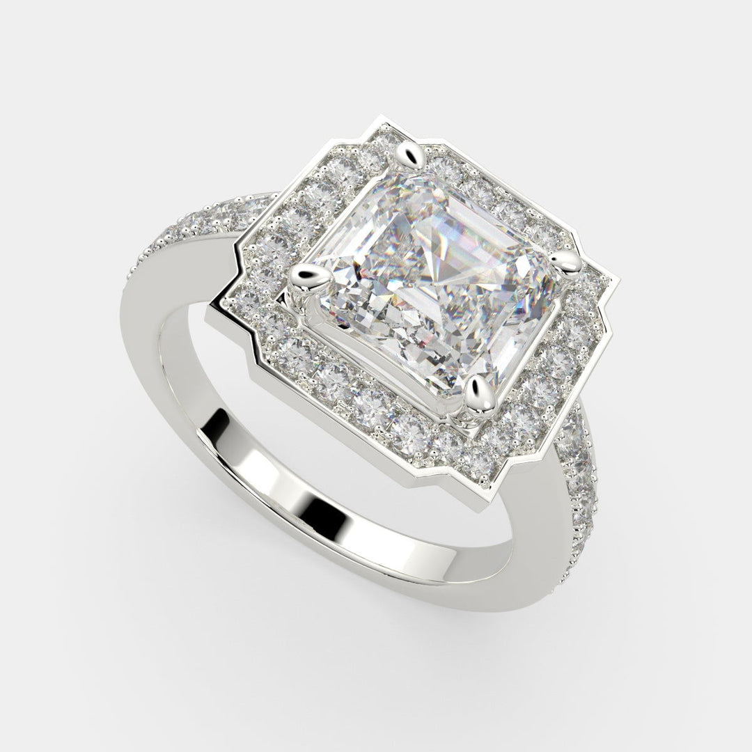 Amalia Emerald Cut Halo Pave Engagement Ring Setting - Nivetta