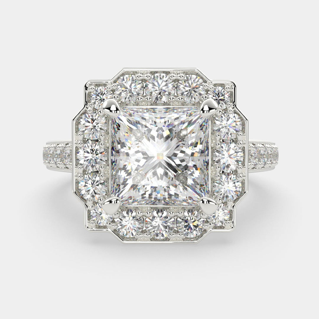 Amalia Princess Cut Halo Pave Engagement Ring Setting - Nivetta