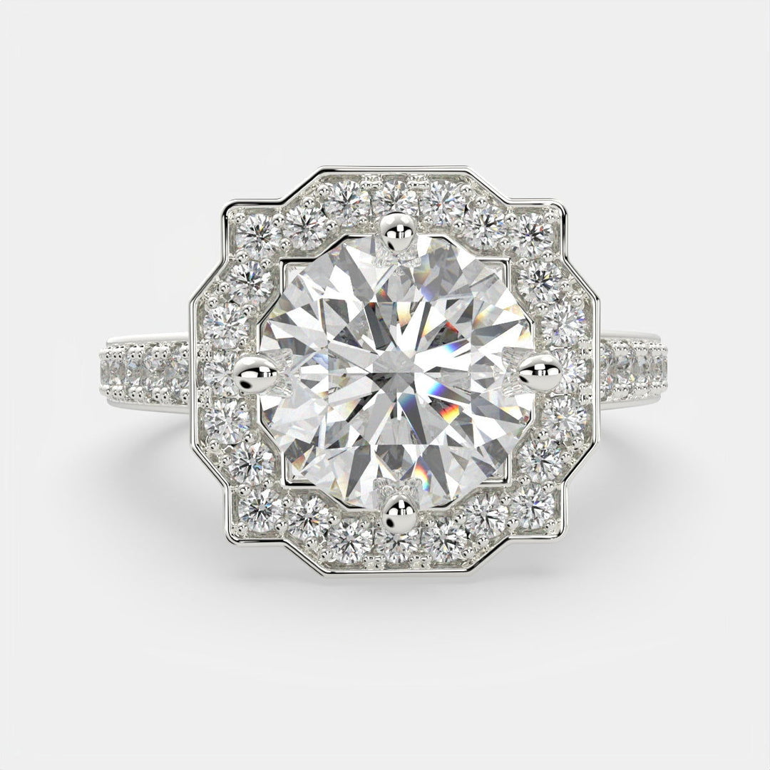 Amalia Round Cut Halo Pave Engagement Ring Setting - Nivetta