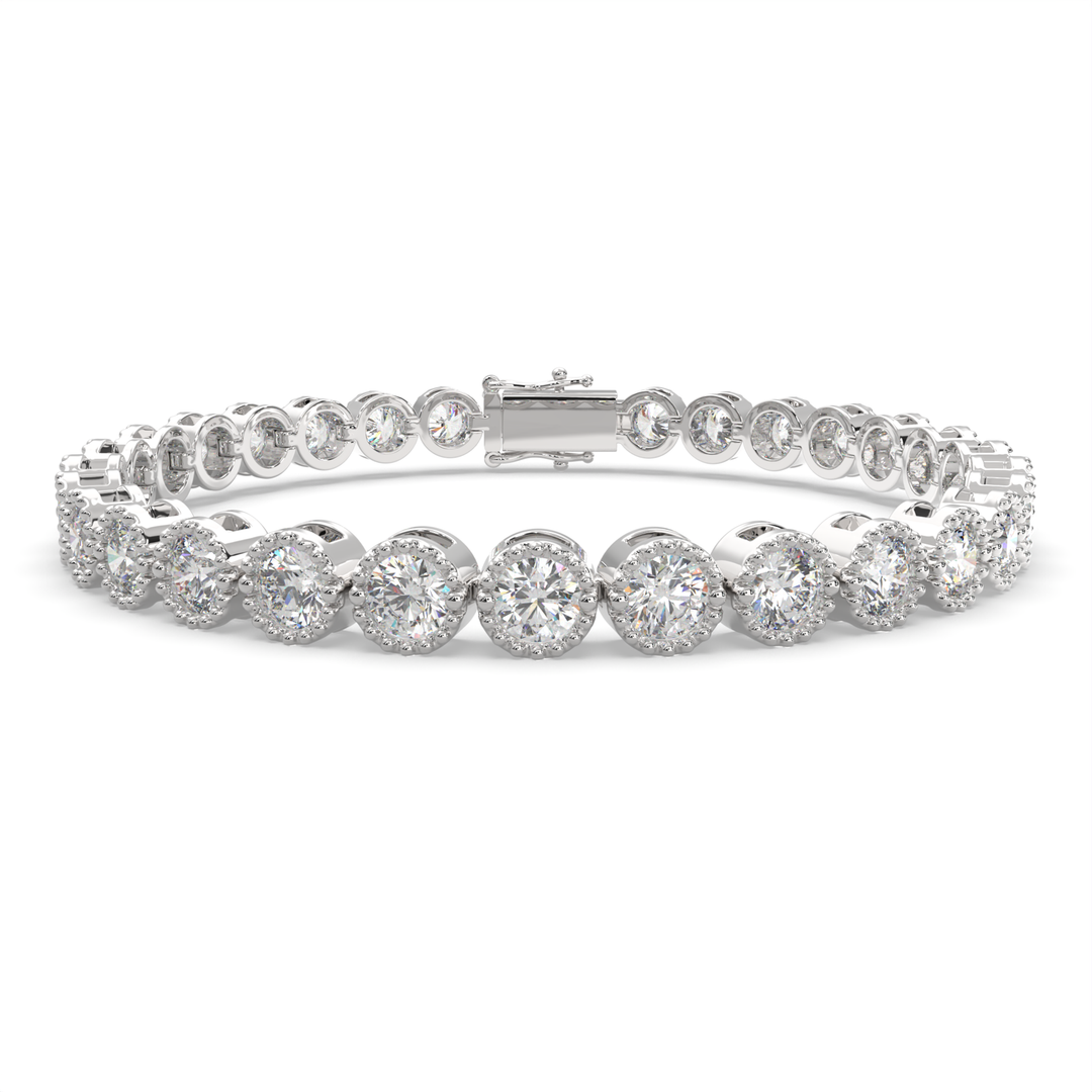 Amalthea Round Cut Diamond Tennis Bracelet Milgrain Bezel (8 ctw) - Nivetta