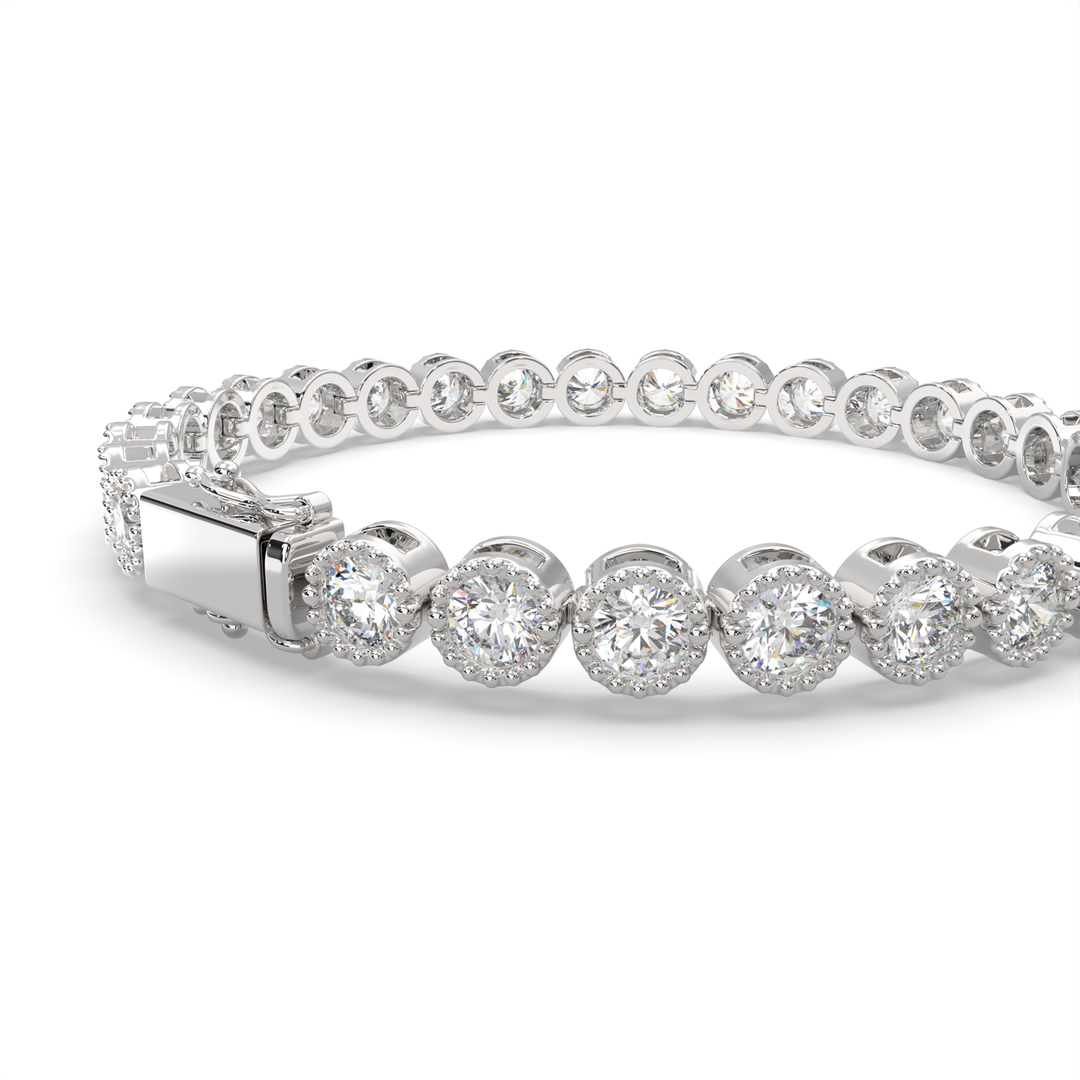 Amalthea Round Cut Diamond Tennis Bracelet Milgrain Bezel (8 ctw) - Nivetta