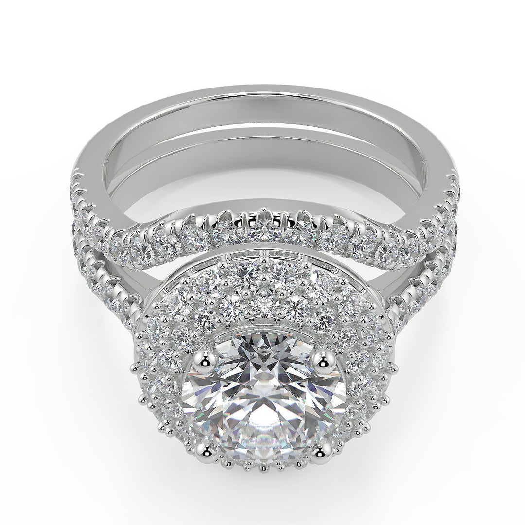 Amanda Double Halo Pave Round Cut Diamond Engagement Ring - Nivetta