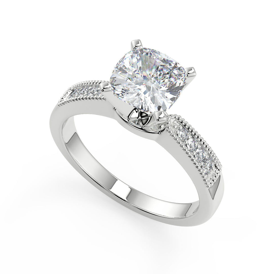 Amani Four Prong Milgrain Cushion Cut Diamond Engagement Ring - Nivetta