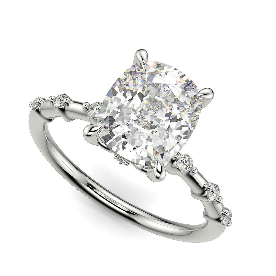 Ariana Cushion Cut Pave 4 Prong Petite Engagement Ring Setting - Nivetta