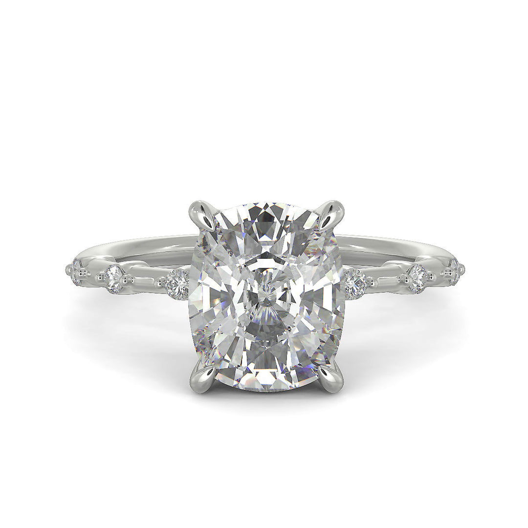 Ariana Cushion Cut Pave 4 Prong Petite Engagement Ring Setting - Nivetta