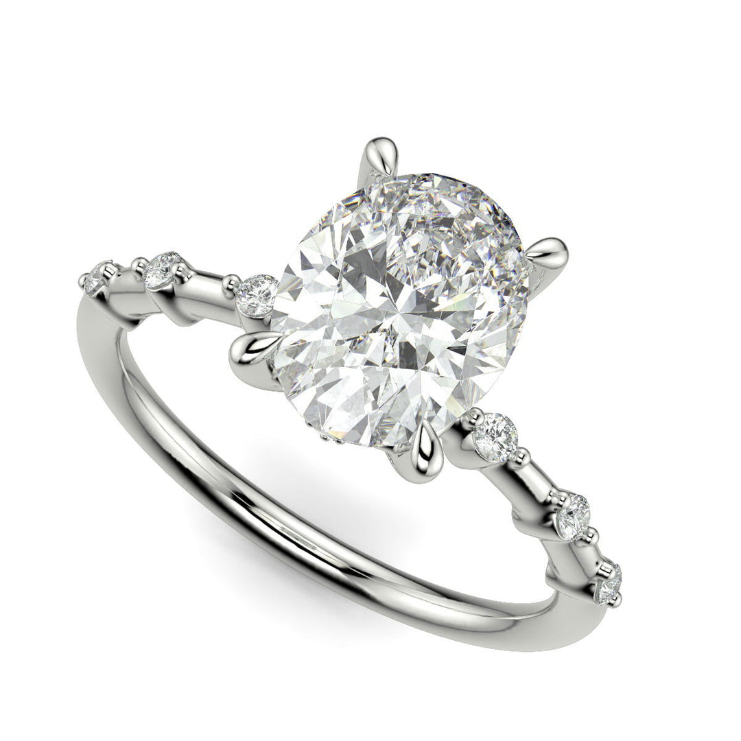 Ariana Oval Cut Pave 4 Prong Petite Engagement Ring Setting - Nivetta